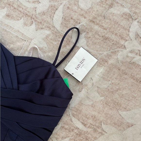 David's Bridal Junior Bridesmaid Elegant Navy Spaghetti Strap Dress Size 10 - Picture 2 of 5